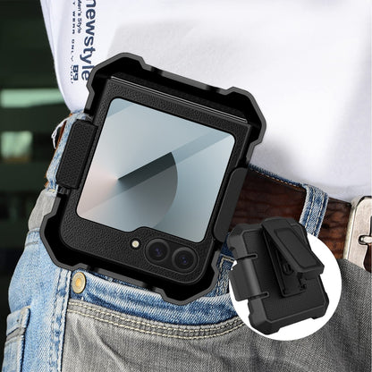 For Samsung Galaxy Z Flip6 / Flip7 FE PC Hybrid PU Leather Phone Case with Back Clip Holder(Blue) - Galaxy Z Flip6 5G Cases by buy2fix | Online Shopping UK | buy2fix