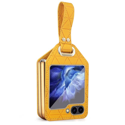 For Samsung Galaxy Z Flip6 / Flip7 FE Electroplating PC Hybrid PU Leather Phone Case with Wristband(Yellow) - Galaxy Z Flip6 5G Cases by buy2fix | Online Shopping UK | buy2fix