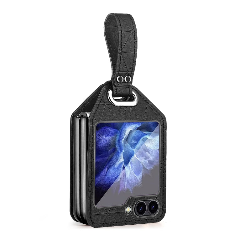 For Samsung Galaxy Z Flip6 / Flip7 FE Electroplating PC Hybrid PU Leather Phone Case with Wristband(Black) - Galaxy Z Flip6 5G Cases by buy2fix | Online Shopping UK | buy2fix