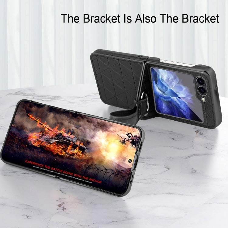 For Samsung Galaxy Z Flip6 / Flip7 FE Electroplating PC Hybrid PU Leather Phone Case with Wristband(Black) - Galaxy Z Flip6 5G Cases by buy2fix | Online Shopping UK | buy2fix