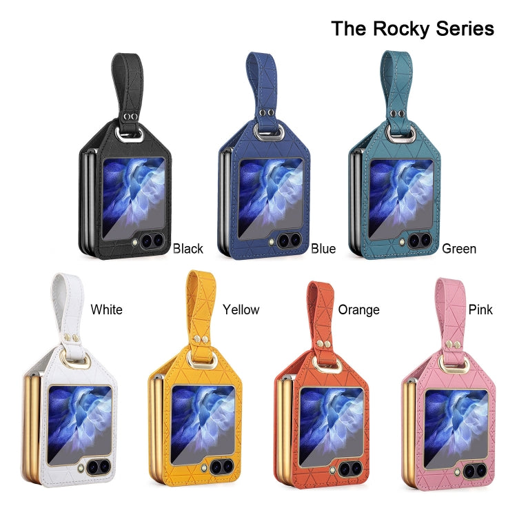 For Samsung Galaxy Z Flip5 Electroplating PC Hybrid PU Leather Phone Case with Wristband(White) - Galaxy Z Flip5 Cases by buy2fix | Online Shopping UK | buy2fix