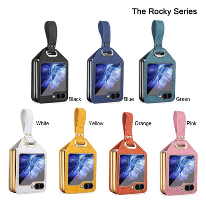 For Samsung Galaxy Z Flip5 Electroplating PC Hybrid PU Leather Phone Case with Wristband(White) - Galaxy Z Flip5 Cases by buy2fix | Online Shopping UK | buy2fix