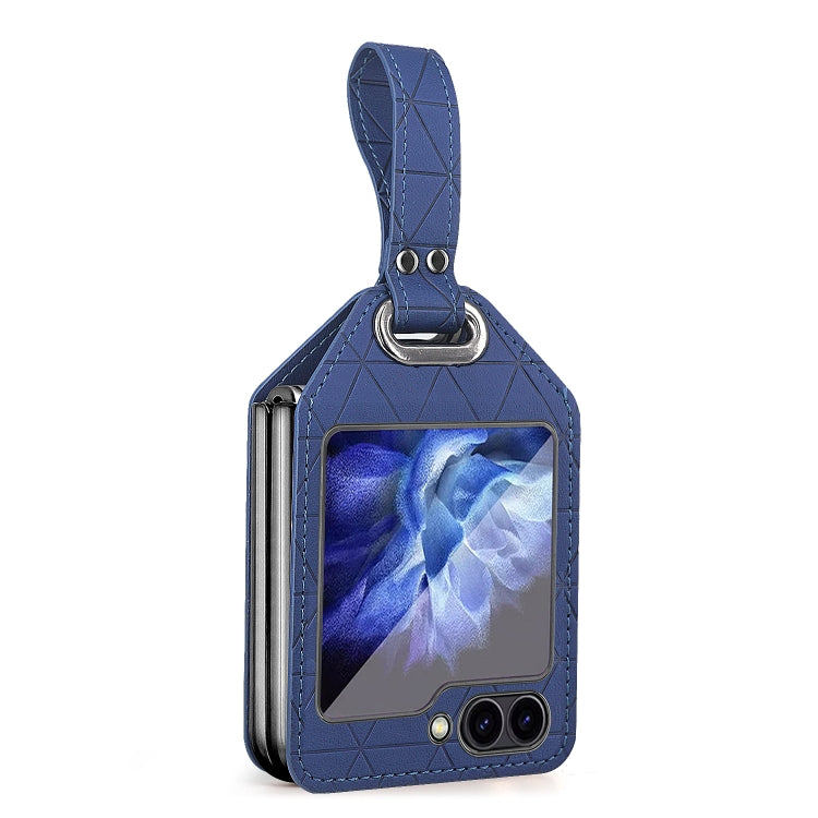 For Samsung Galaxy Z Flip5 Electroplating PC Hybrid PU Leather Phone Case with Wristband(Blue) - Galaxy Z Flip5 Cases by buy2fix | Online Shopping UK | buy2fix