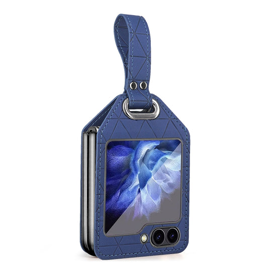 For Samsung Galaxy Z Flip5 Electroplating PC Hybrid PU Leather Phone Case with Wristband(Blue) - Galaxy Z Flip5 Cases by buy2fix | Online Shopping UK | buy2fix