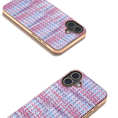 For iPhone 16 Electroplated Frame Color Lattice Texture PU Phone Case(Purple) - iPhone 16 Cases by buy2fix | Online Shopping UK | buy2fix