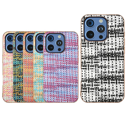 For iPhone 16 Pro Electroplated Frame Color Lattice Texture PU Phone Case(Purple) - iPhone 16 Pro Cases by buy2fix | Online Shopping UK | buy2fix