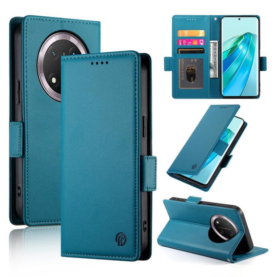 For Honor X9c Global / Magic7 Lite Side Buckle Magnetic Frosted Leather Phone Case(Blue)