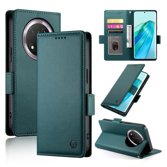 For Honor X9c Global / Magic7 Lite Side Buckle Magnetic Frosted Leather Phone Case(Dark Green)