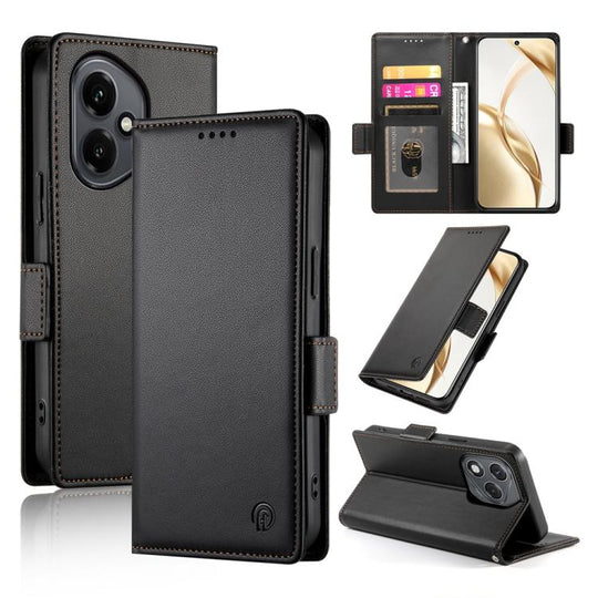For Honor 400 Global 156.5mm Side Buckle Magnetic Frosted Leather Phone Case(Black)
