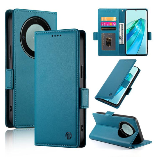 For Honor X9d 5G / X70 5G Side Buckle Magnetic Frosted Leather Phone Case(Blue)