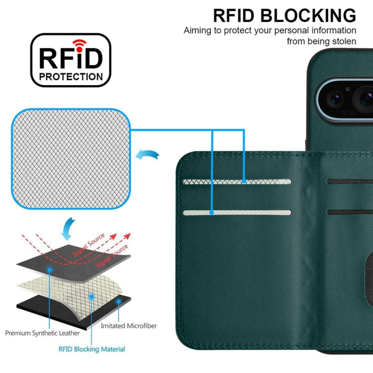 For Google Pixel 9 / 9 Pro Rhombic Texture Card Bag RFID Phone Case with Long Lanyard(Green) - Google Cases by buy2fix | Online Shopping UK | buy2fix