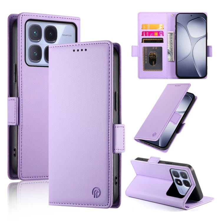 For Redmi K70 Ultra Side Buckle Magnetic Frosted Leather Phone Case(Purple) - Xiaomi Cases by buy2fix | Online Shopping UK | buy2fix