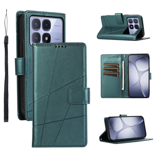 For Redmi K70 Ultra PU Genuine Leather Texture Embossed Line Phone Case(Green) - Xiaomi Cases by buy2fix | Online Shopping UK | buy2fix