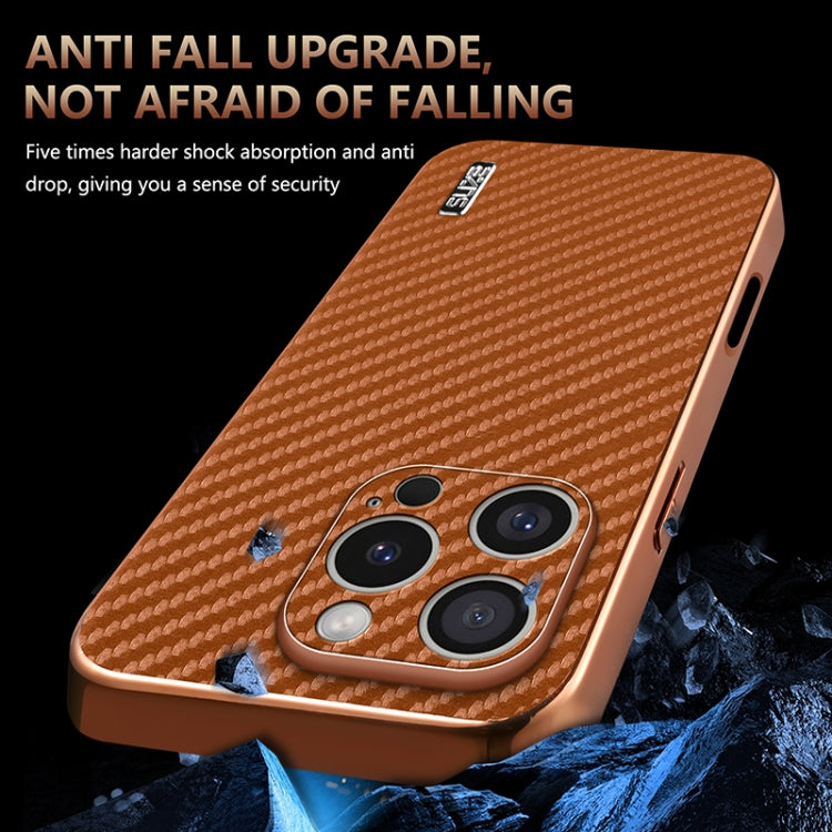 For iPhone 16 Pro Max AZNS Electroplated Edge Carbon Fiber Texture Phone Case(Brown) - iPhone 16 Pro Max Cases by AZNS | Online Shopping UK | buy2fix