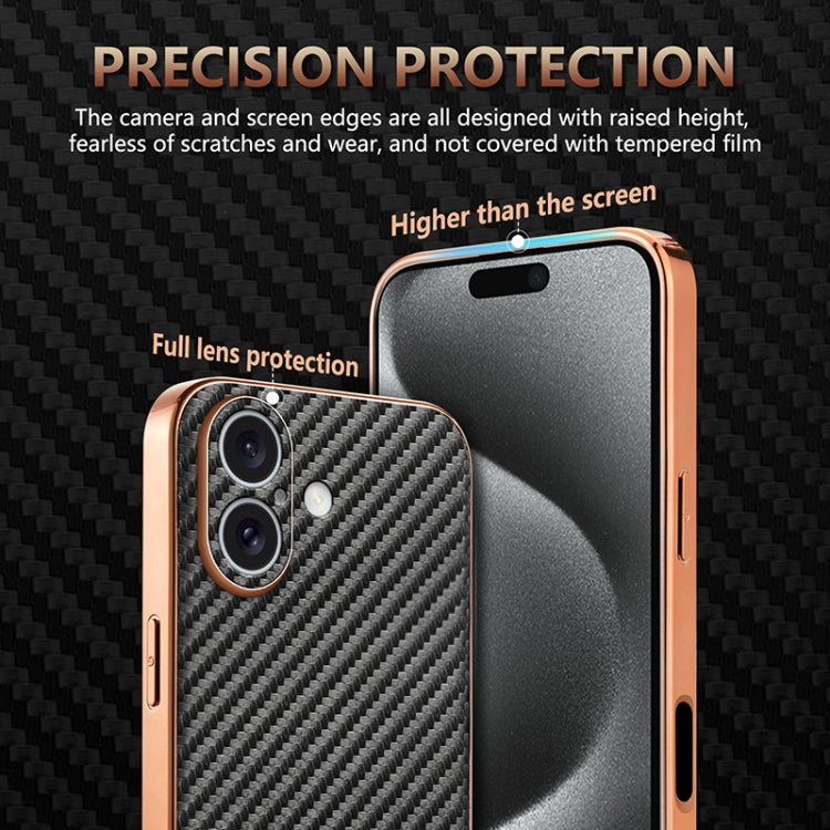 For iPhone 16 AZNS Electroplated Edge Carbon Fiber Texture Phone Case(Brown) - iPhone 16 Cases by AZNS | Online Shopping UK | buy2fix