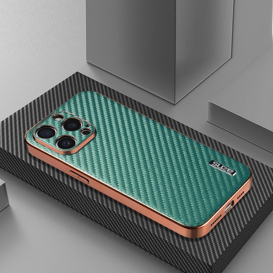 For iPhone 15 Pro Max AZNS Electroplated Edge Carbon Fiber Texture Phone Case(Green) by AZNS