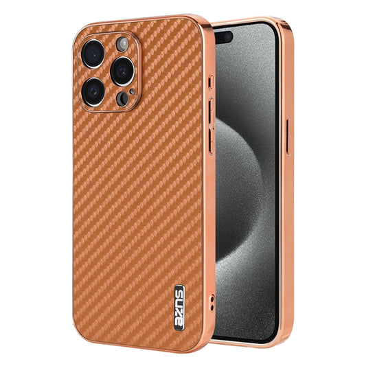 For iPhone 15 Pro AZNS Electroplated Edge Carbon Fiber Texture Phone Case(Brown) - iPhone 15 Pro Cases by AZNS | Online Shopping UK | buy2fix