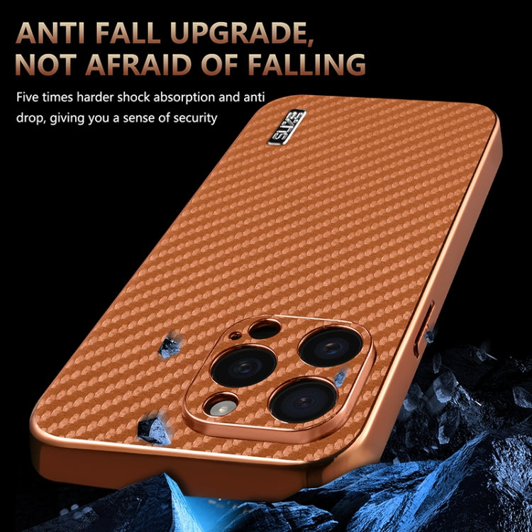 For iPhone 15 Pro AZNS Electroplated Edge Carbon Fiber Texture Phone Case(Brown) - iPhone 15 Pro Cases by AZNS | Online Shopping UK | buy2fix