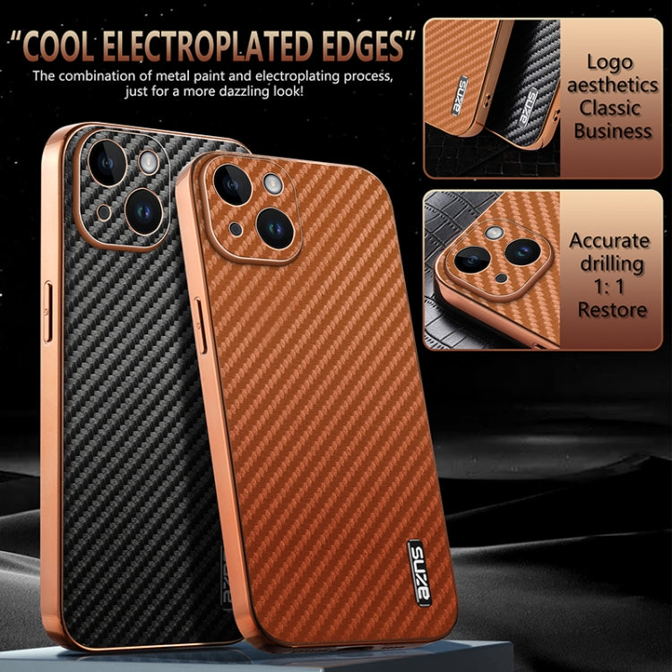 For iPhone 15 Plus AZNS Electroplated Edge Carbon Fiber Texture Phone Case(Black) - iPhone 15 Plus Cases by AZNS | Online Shopping UK | buy2fix