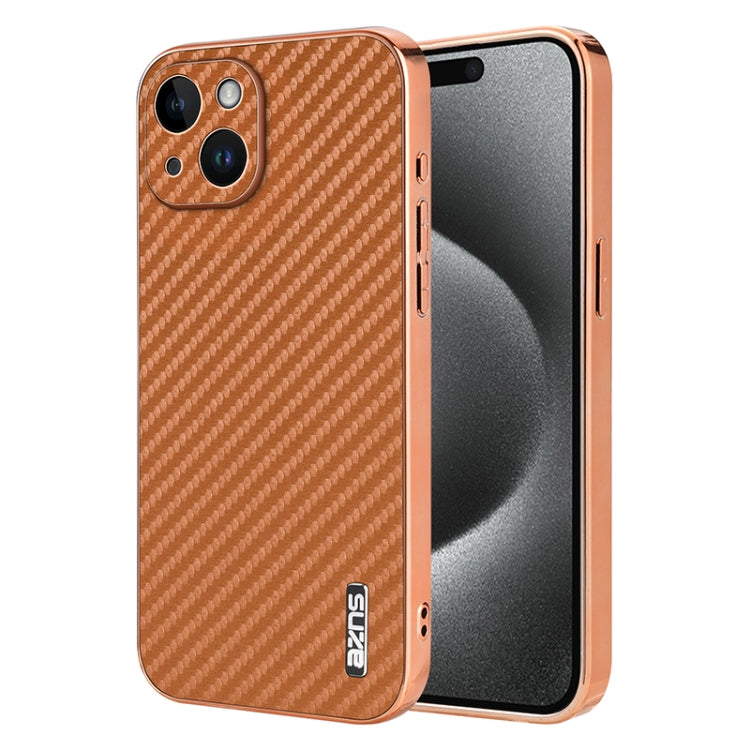 For iPhone 14 Plus AZNS Electroplated Edge Carbon Fiber Texture Phone Case(Brown) - iPhone 14 Plus Cases by AZNS | Online Shopping UK | buy2fix