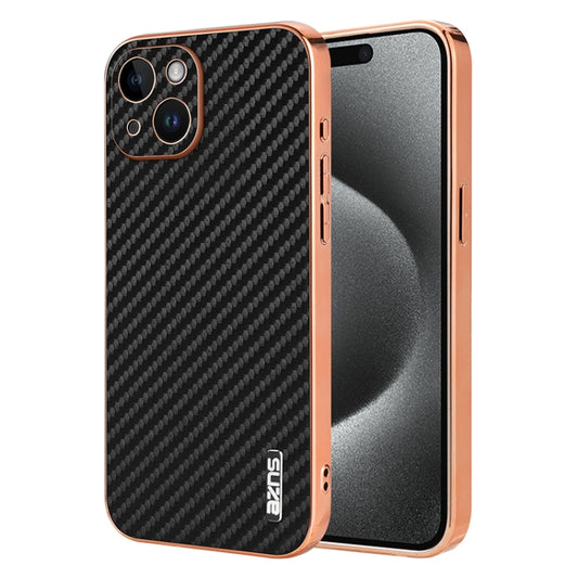 For iPhone 14 AZNS Electroplated Edge Carbon Fiber Texture Phone Case(Black) - iPhone 14 Cases by AZNS | Online Shopping UK | buy2fix
