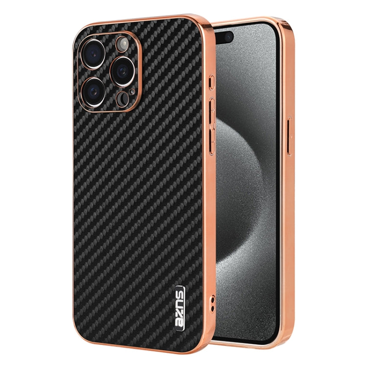For iPhone 14 Pro AZNS Electroplated Edge Carbon Fiber Texture Phone Case(Black) - iPhone 14 Pro Cases by AZNS | Online Shopping UK | buy2fix