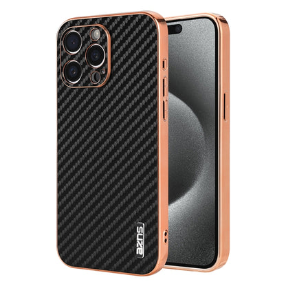 For iPhone 14 Pro AZNS Electroplated Edge Carbon Fiber Texture Phone Case(Black) - iPhone 14 Pro Cases by AZNS | Online Shopping UK | buy2fix