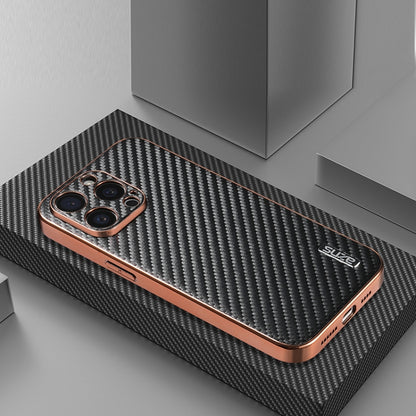 For iPhone 14 Pro AZNS Electroplated Edge Carbon Fiber Texture Phone Case(Black) - iPhone 14 Pro Cases by AZNS | Online Shopping UK | buy2fix