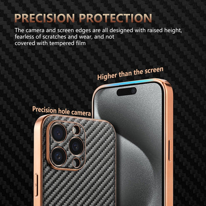 For iPhone 14 Pro AZNS Electroplated Edge Carbon Fiber Texture Phone Case(Black) - iPhone 14 Pro Cases by AZNS | Online Shopping UK | buy2fix
