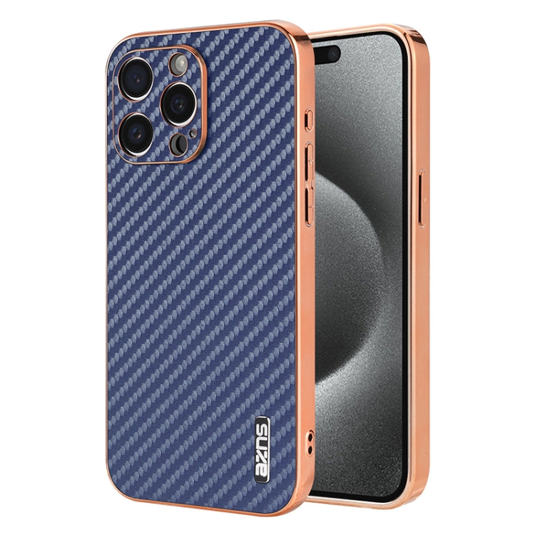 For iPhone 14 Pro Max AZNS Electroplated Edge Carbon Fiber Texture Phone Case(Blue) - iPhone 14 Pro Max Cases by AZNS | Online Shopping UK | buy2fix