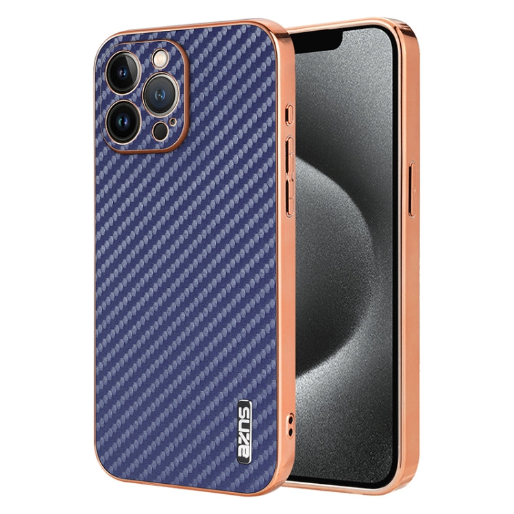 For iPhone 13 Pro AZNS Electroplated Edge Carbon Fiber Texture Phone Case(Blue) - iPhone 13 Pro Cases by AZNS | Online Shopping UK | buy2fix
