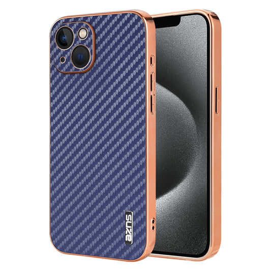 For iPhone 13 AZNS Electroplated Edge Carbon Fiber Texture Phone Case(Blue) - iPhone 13 Cases by AZNS | Online Shopping UK | buy2fix