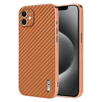For iPhone 12 AZNS Electroplated Edge Carbon Fiber Texture Phone Case(Brown) - iPhone 12 / 12 Pro Cases by AZNS | Online Shopping UK | buy2fix