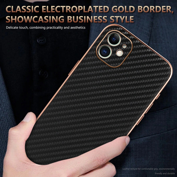For iPhone 12 AZNS Electroplated Edge Carbon Fiber Texture Phone Case(Brown) - iPhone 12 / 12 Pro Cases by AZNS | Online Shopping UK | buy2fix