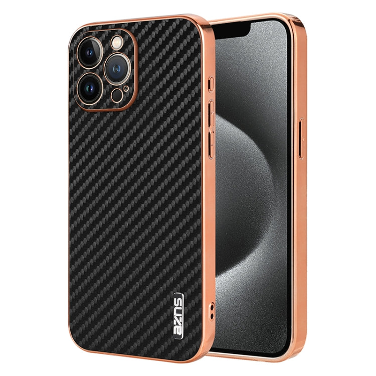 For iPhone 12 Pro Max AZNS Electroplated Edge Carbon Fiber Texture Phone Case(Black) - iPhone 12 Pro Max Cases by AZNS | Online Shopping UK | buy2fix