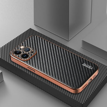 For iPhone 12 Pro Max AZNS Electroplated Edge Carbon Fiber Texture Phone Case(Black) - iPhone 12 Pro Max Cases by AZNS | Online Shopping UK | buy2fix