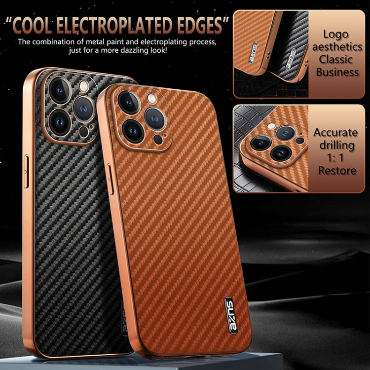 For iPhone 12 Pro Max AZNS Electroplated Edge Carbon Fiber Texture Phone Case(Black) - iPhone 12 Pro Max Cases by AZNS | Online Shopping UK | buy2fix
