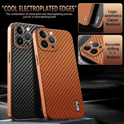 For iPhone 12 Pro Max AZNS Electroplated Edge Carbon Fiber Texture Phone Case(Black) - iPhone 12 Pro Max Cases by AZNS | Online Shopping UK | buy2fix