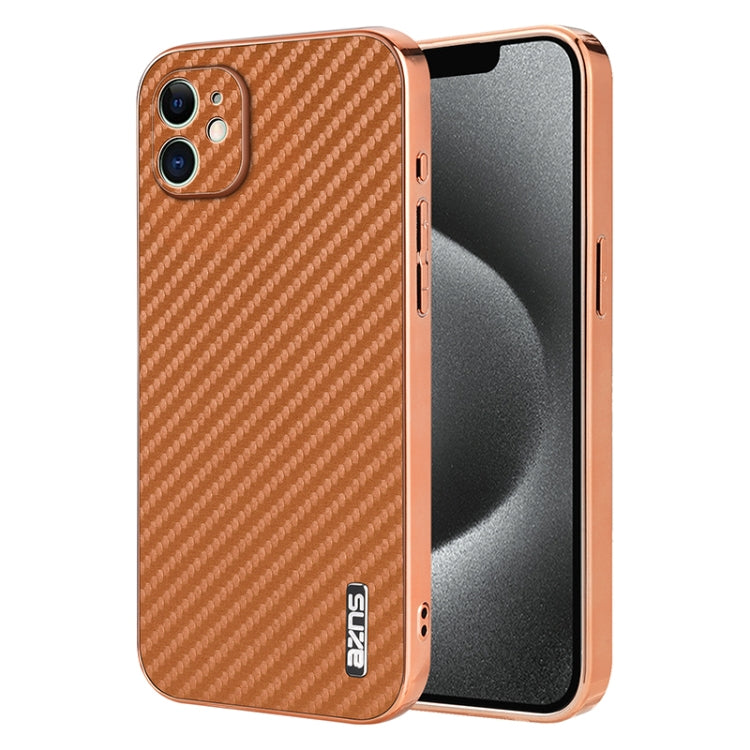 For iPhone 11 AZNS Electroplated Edge Carbon Fiber Texture Phone Case(Brown) - iPhone 11 Cases by AZNS | Online Shopping UK | buy2fix
