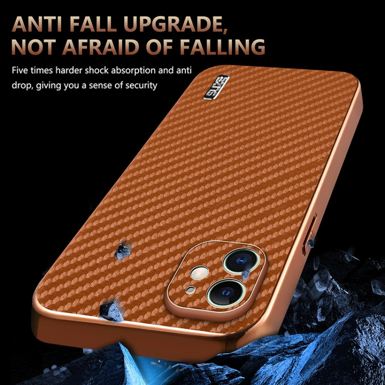 For iPhone 11 AZNS Electroplated Edge Carbon Fiber Texture Phone Case(Brown) - iPhone 11 Cases by AZNS | Online Shopping UK | buy2fix
