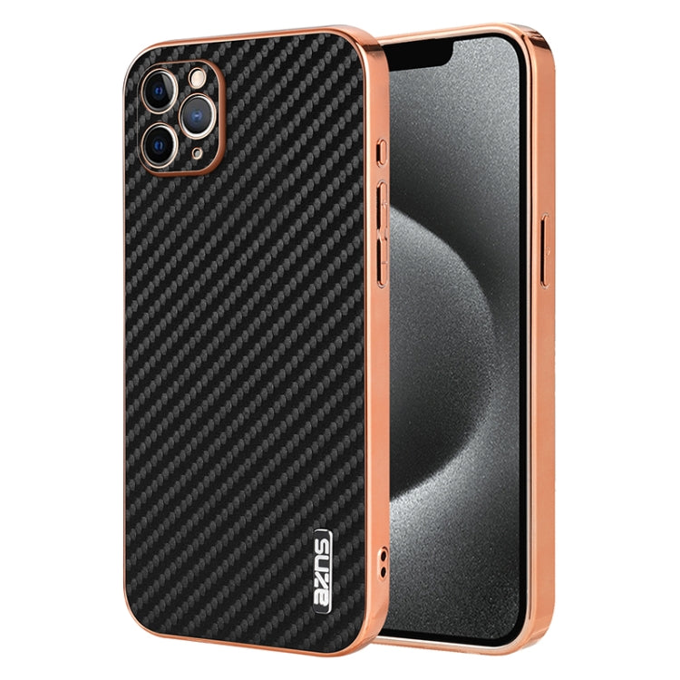 For iPhone 11 Pro AZNS Electroplated Edge Carbon Fiber Texture Phone Case(Black) - iPhone 11 Pro Cases by AZNS | Online Shopping UK | buy2fix