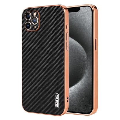 For iPhone 11 Pro AZNS Electroplated Edge Carbon Fiber Texture Phone Case(Black) - iPhone 11 Pro Cases by AZNS | Online Shopping UK | buy2fix