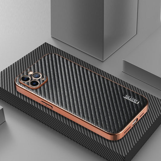 For iPhone 11 Pro AZNS Electroplated Edge Carbon Fiber Texture Phone Case(Black) - iPhone 11 Pro Cases by AZNS | Online Shopping UK | buy2fix