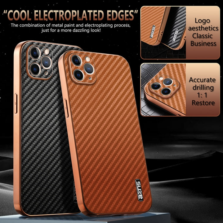 For iPhone 11 Pro AZNS Electroplated Edge Carbon Fiber Texture Phone Case(Black) - iPhone 11 Pro Cases by AZNS | Online Shopping UK | buy2fix