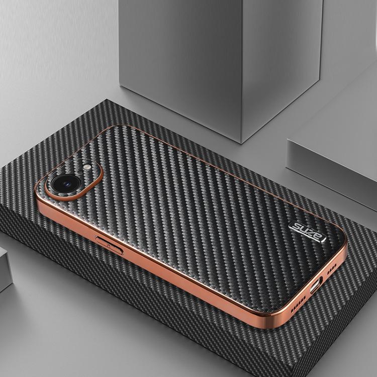 For iPhone 16e AZNS Electroplated Edge Carbon Fiber Texture Phone Case(Black) - iPhone 16e Cases by AZNS | Online Shopping UK | buy2fix