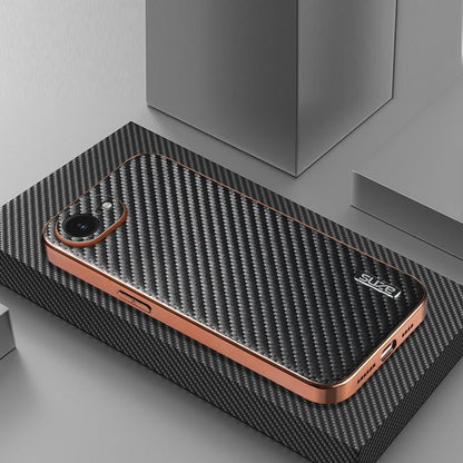 For iPhone 16e AZNS Electroplated Edge Carbon Fiber Texture Phone Case(Black) - iPhone 16e Cases by AZNS | Online Shopping UK | buy2fix