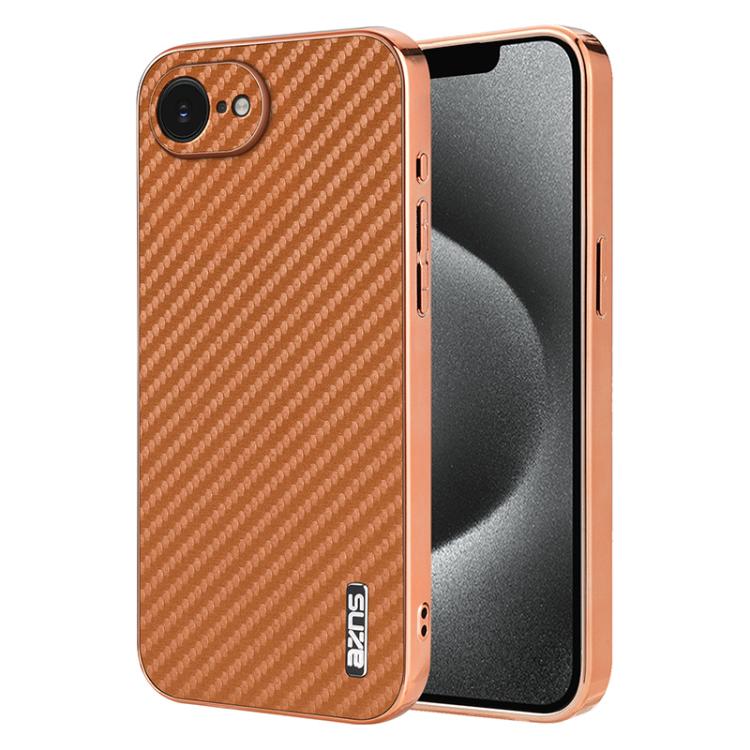 For iPhone 16e AZNS Electroplated Edge Carbon Fiber Texture Phone Case(Brown) - iPhone 16e Cases by AZNS | Online Shopping UK | buy2fix