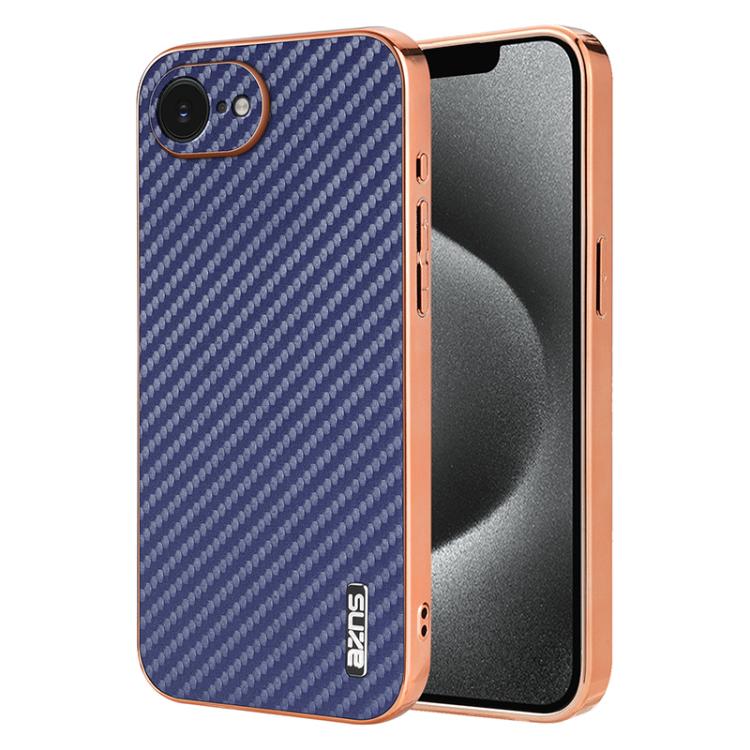For iPhone 16e AZNS Electroplated Edge Carbon Fiber Texture Phone Case(Blue) - iPhone 16e Cases by AZNS | Online Shopping UK | buy2fix