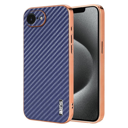For iPhone 16e AZNS Electroplated Edge Carbon Fiber Texture Phone Case(Blue) - iPhone 16e Cases by AZNS | Online Shopping UK | buy2fix