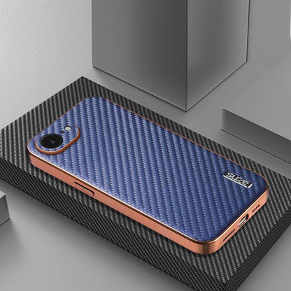 For iPhone 16e AZNS Electroplated Edge Carbon Fiber Texture Phone Case(Blue) - iPhone 16e Cases by AZNS | Online Shopping UK | buy2fix
